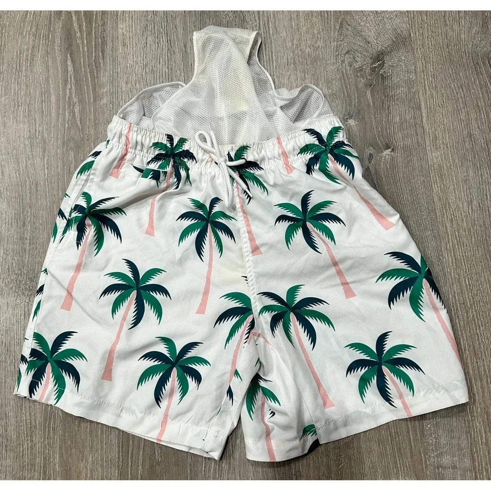 FREE‎ PLANET Swim Shorts Men's Medium White PalmTrees Tropical Swim Trunk Short